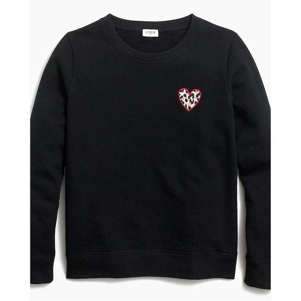 J. Crew Factory Women's XS Black Leopard Heart Graphic Sweatshirt Cozy